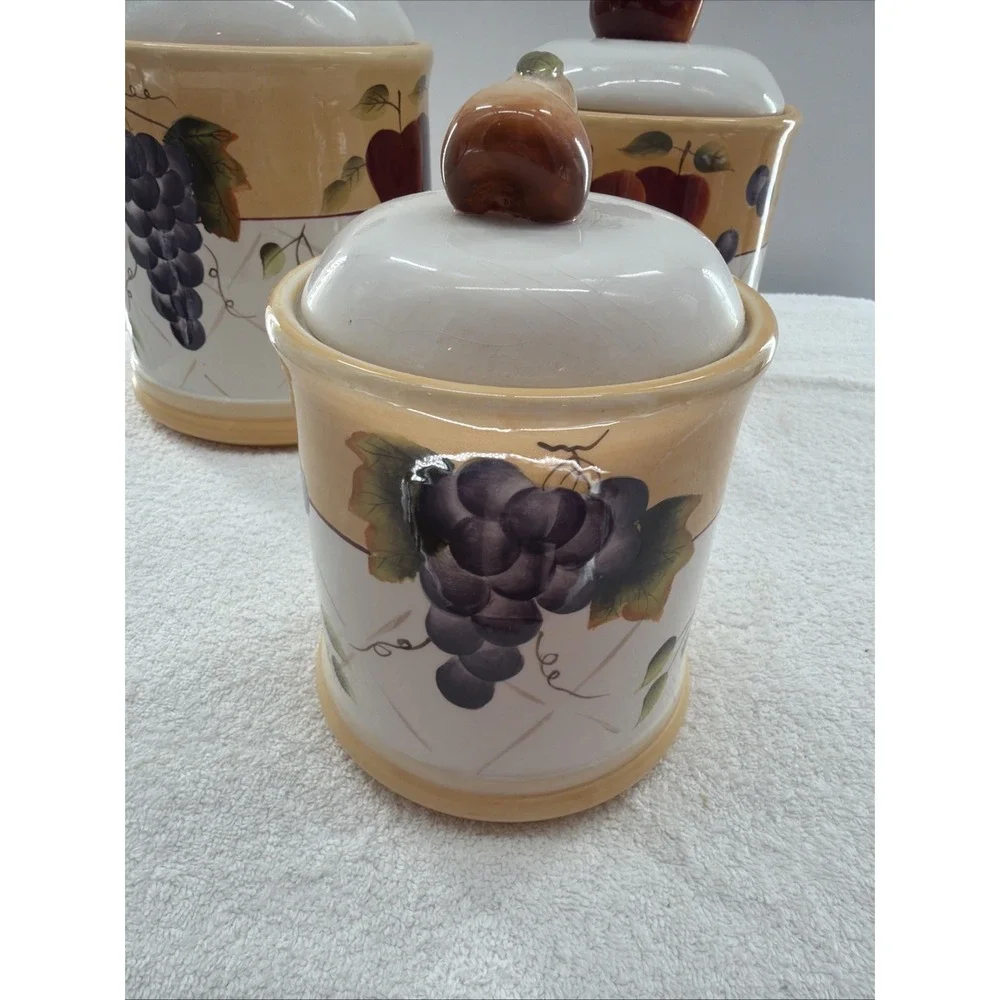 Set of 3 Canister & Lid Sonoma Villa - Rubber Seal Ceramic Home Interiors Fruits - Picture 4 of 12